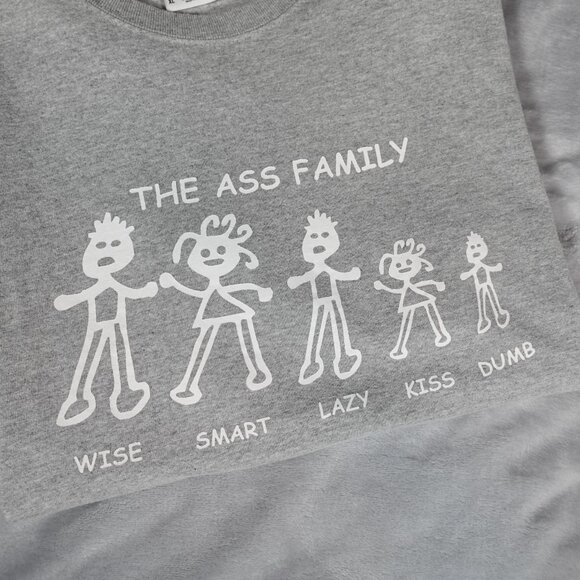 Vintage The Ass Family Drawing T Shirt Mens XL Funny Humor Gray Y2K - Picture 2 of 8